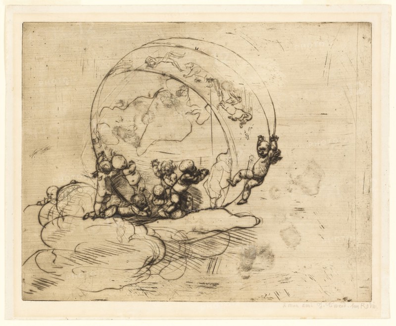 Love Turning the World, 1881, Auguste Rodin, French, 1840-1917, France, Drypoint on ivory laid paper, 200 × 250 mm (image), 200 × 250 mm (plate), 226 × 275 mm (sheet)