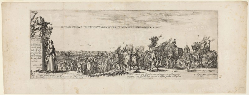 Entrance of the Ambassador of Poland into Rome, 1633, Stefano della Bella, Italian, 1610-1664, Italy, Etching on ivory laid paper, 155 x 428 mm (image), 208 x 558 mm (sheet)