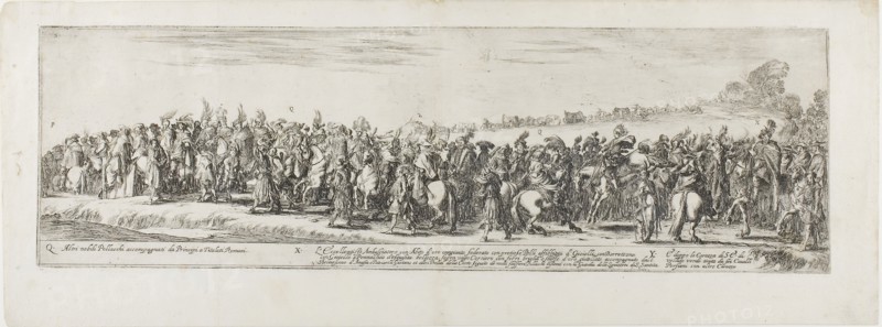 Entrance of the Ambassador of Poland into Rome, 1633, Stefano della Bella, Italian, 1610-1664, Italy, Etching on ivory laid paper, 156 x 505 mm (image/plate), 210 x 562 mm (sheet)
