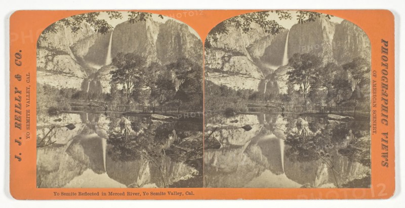 Yo Semite Reflected in Merced River, Yo Semite Valley, California, c. 1876, J. J. Reilly & Co., American, active late 1870s, United States, Albumen print, stereo, from the series "Yo Semite Valley, Cal.
