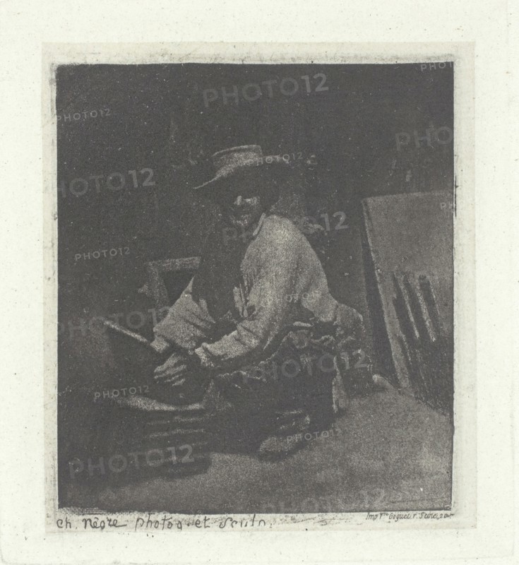 Kneeling Mason, February– March 1854, printed 1982, Charles Nègre, French, 1820–1880, France, Photogravure, from the portfolio Charles Negre: Treize Heliogravures, 1854–1857, 7.5 × 6.5 cm