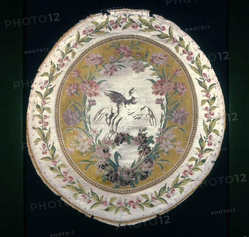 Circular Chair Seat, c. 1780, Designed by Philippe de LaSalle (French, 1723–1803/5), France, Lyon, Lyon, Silk, warp-float faced 7:1 satin weave with supplementary brocading wefts tied in twill interlacings, 61.4 x 56.8 cm (24 1/8 x 22 3/8 in.)