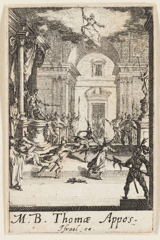 Martyrdom of Saint Thomas, plate six from The Martyrdoms of the Apostles, n.d., Jacques Callot, French, 1592-1635, France, Etching on paper, 73 × 47 mm