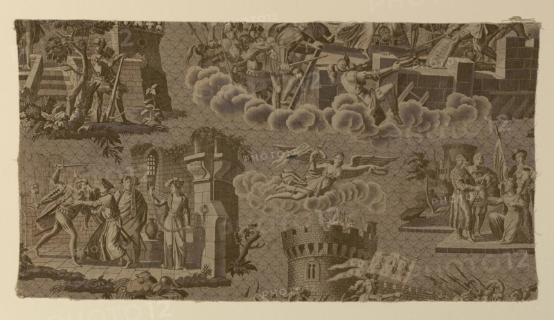 Jeanne d’Arc (Joan of Arc) (Furnishing Fabric), c. 1820, Fleury Francois Richard (French, 1777-1852), France, Rouen, Rouen, Cotton, plain weave, engraved roller printed, 40.1 x 73.6 cm (15 3/4 x 30 1/8 in.)