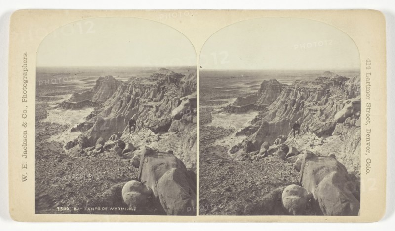 Badlands of Wyoming, 1879/92, William Henry Jackson, American, 1843–1942, United States, Albumen print, stereo, 9.4 x 7.5 cm (each image), 10 x 17.7 cm (card)