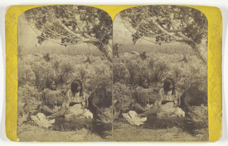 Utah Ute Indian and Lady Courting in N.E. Utah, from the U.S. Topographical and Geological Survey of the Colorado River of the West, 1871/74, Attributed to John K. Hillers, American, born Germany, 1843–1925, United States, Albumen print, stereo, 11 x 7.7 cm (each image), 11.1 x 17.6 cm (card)