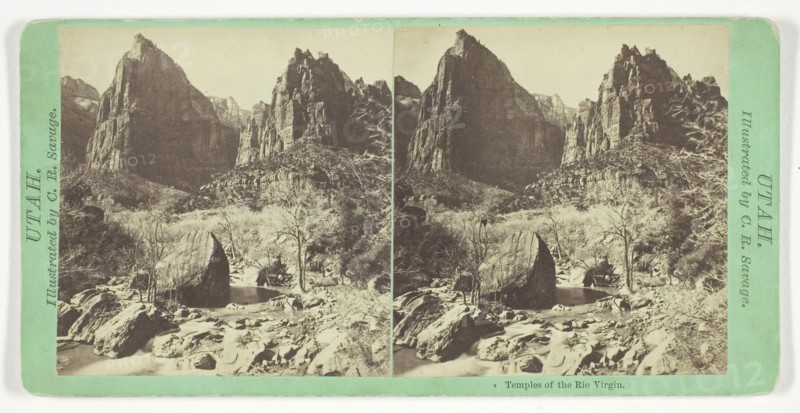 Temples of the Rio Virgin, 1859/62, Charles Roscoe Savage, American, born England, 1832–1909, United States, Albumen print, stereo, from the series "Utah