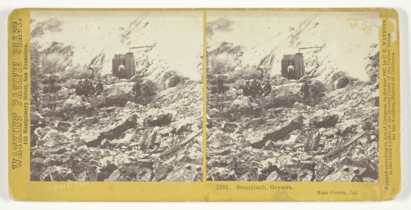 Steambath, Geysers, Napa County, California, 1867, Carleton Watkins, American, 1829–1916, United States, Albumen print, stereo, No. 1581 from the series "Watkins' Pacific Coast