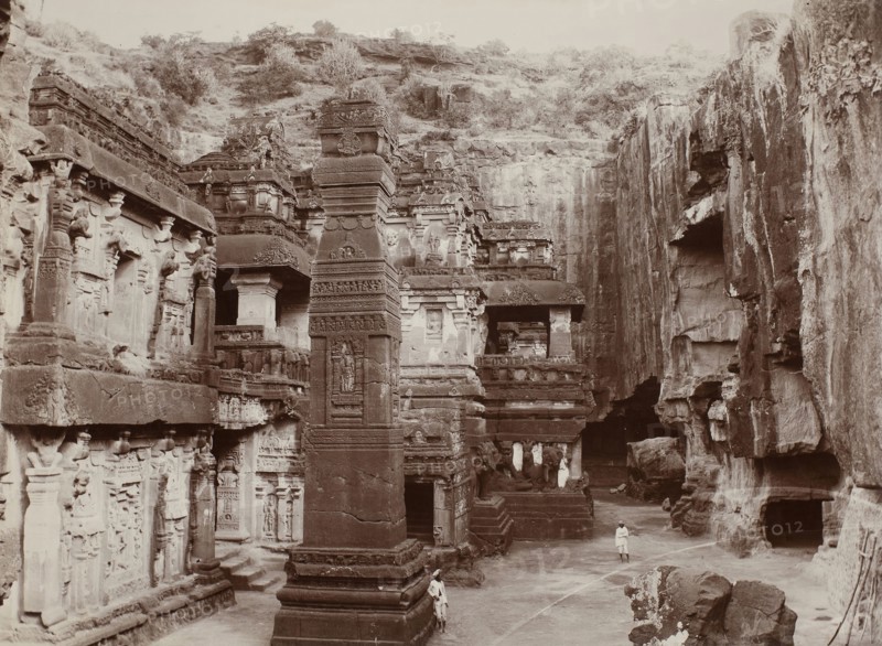 Khalias Rock-Hewn Temple, Ellora, c. 1890, Raja Deen Dayal, Indian, 1844–1905, India, Gelatin silver print, 21 x 28.9 cm (image/paper)