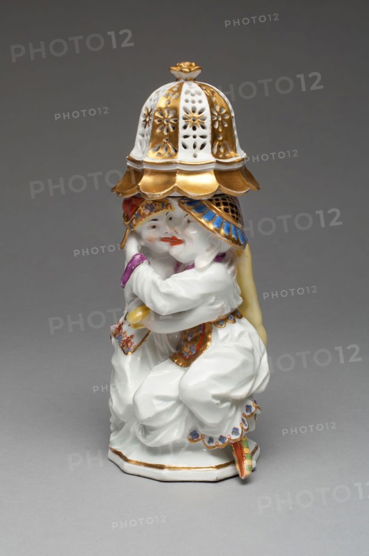 Sugar Caster with Cover (one of a pair), c. 1737, Meissen Porcelain Factory, German, founded 1710, Modeled by Johann J. Kandler (German, 1706-1775), Meissen, Hard-paste porcelain, polychrome enamels, and gilding, H. 19.5 cm (7 11/16 in.)