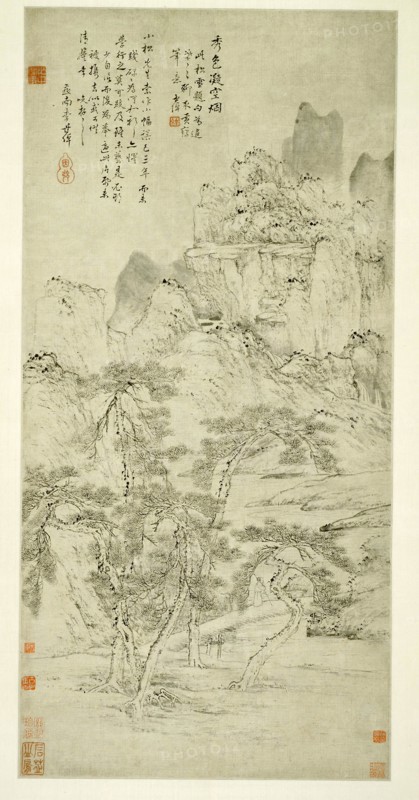 Landscape: Beautiful Scenery Frozen in Mist, Qing dynasty (1644–1911), 18th century, Li Shizhuo, Chinese, 1690-1770, China, Hanging scroll, ink on paper, 34 1/2 × 16 1/8 in.