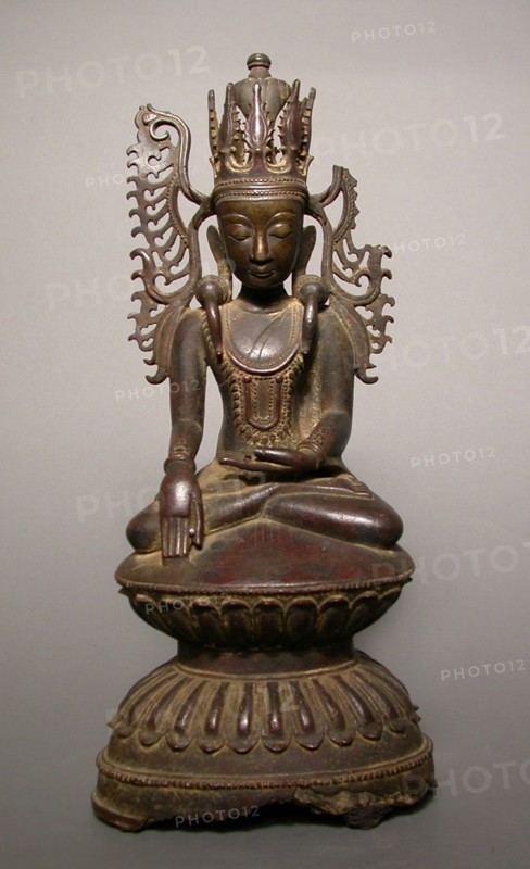 Jeweled and Crowned Buddha (Jambupati), c. 17th century, Burma (Myanmar), Burma, Bronze, 38 × 16.7 × 11.5 cm (15 × 6 5/8 × 4 1/2 in.)