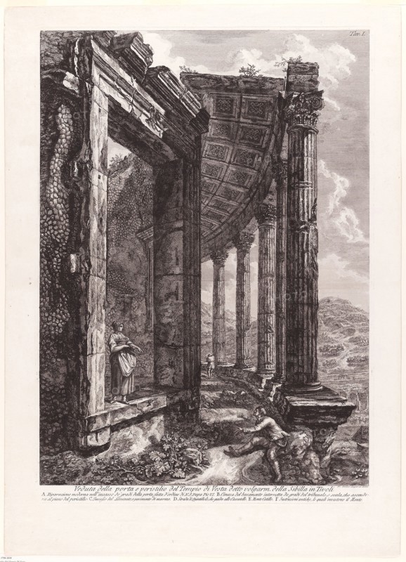 View of the Door and Peristyle of the Temple of Vesta, 1780, Francesco Piranesi, Italian, 1758-1810, Italy, Etching on ivory laid paper, 680 × 479 mm (plate), 787 × 564 mm (sheet)