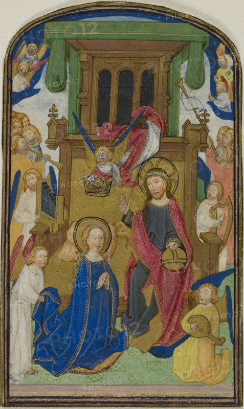 The Coronation of the Virgin, from a Book of Hours, 1460/70, Attributed to Willem Vrelant or his workshop (Bruges), Netherlandish, flourished 1449-1481, Netherlands, Manuscript cutting in tempera and liquid gold on parchment, 105 x 62 mm