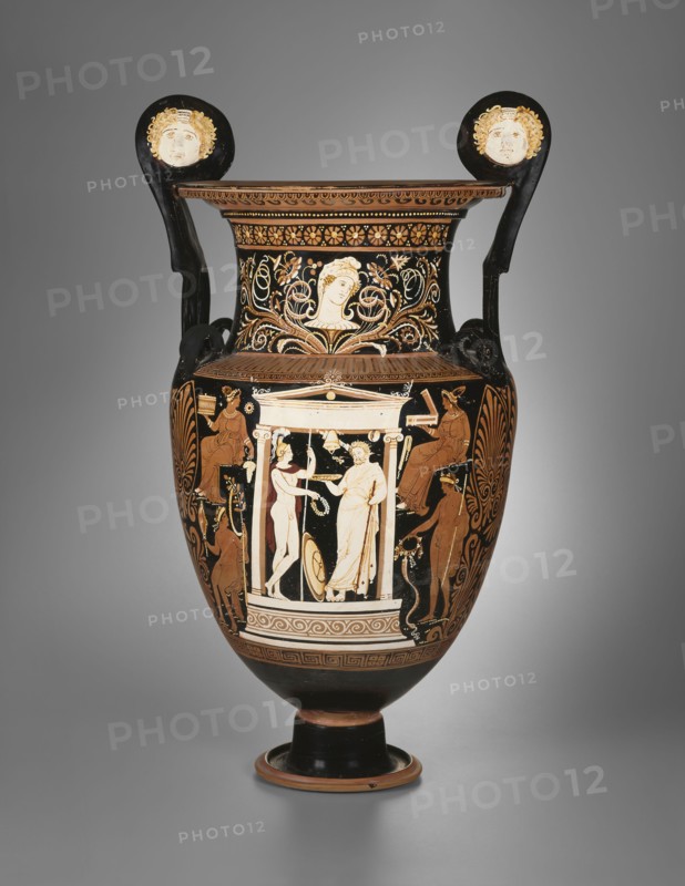 Volute Krater (Mixing Bowl), About 340 BC, Attributed to the Painter of Copenhagen 4223, Greek, Apulia, Italy, Apulia, terracotta, decorated in the red-figure technique, 78 × 48 38.1 cm (30 3/4 × 18 7/8 × 15 in.)