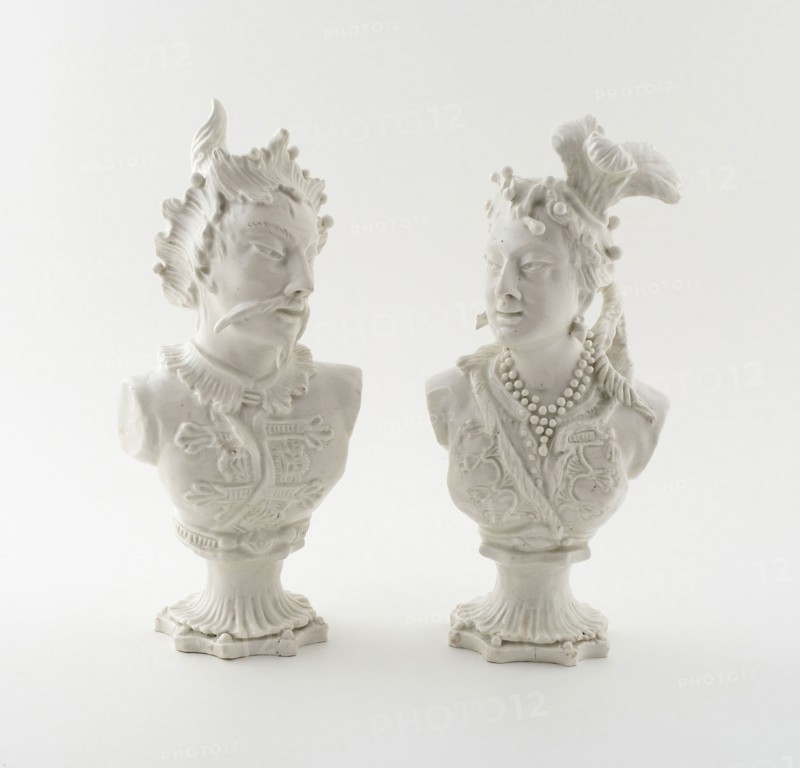 Figures of a Mongolian Man and Woman, 1750/54, Bow Porcelain Factory, London, England, 1744-1775, England, Soft-paste porcelain, Man: H. 27.1 cm (10 11/16 in.), Woman: H. 27.2 cm (10 11/16 in.)