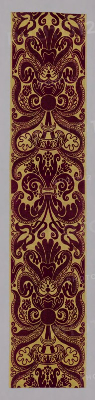 Panel from the Davanzati Palace, c. 1625, Italy, Florence, Florence, Silk, warp-float faced 3:1 twill weave with gilt-metal-strip-wrapped silk, supplementary facing wefts forming weft loops in areas and bound by secondary binding warps and with supplementary pile warps forming cut, voided velvet, 292.4 × 59.9 cm (115 1/8 × 23 1/2 in.)