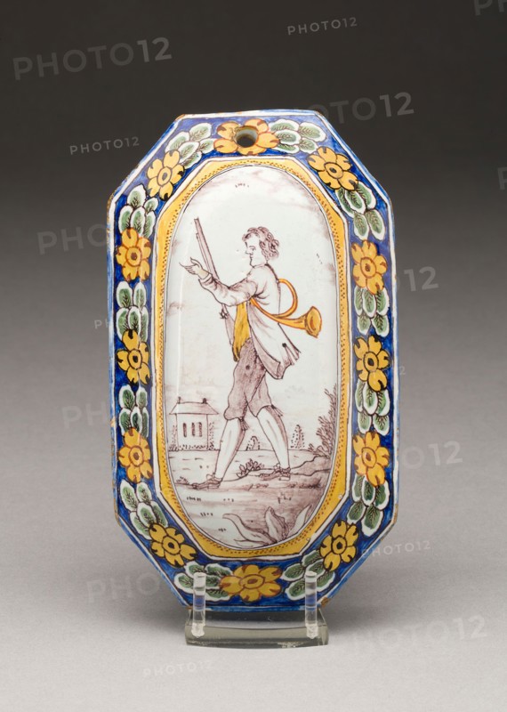 Brush Back, Mid 18th century, Netherlands, Delft, Delft, Tin-glazed earthenware (Delftware) and wood, 13.7 × 7.8 cm (5 3/8 × 3 1/16 in.)