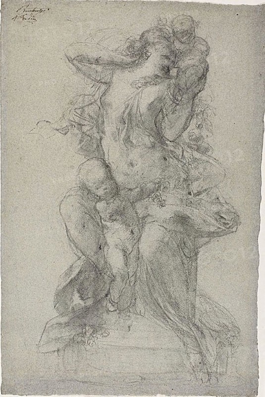Springtime, c. 1878, Auguste Rodin, French, 1840-1917, France, Charcoal, with stumping and traces of black chalk, on blue laid paper (discolored to gray) with pink and blue fibers, 469 × 317 mm
