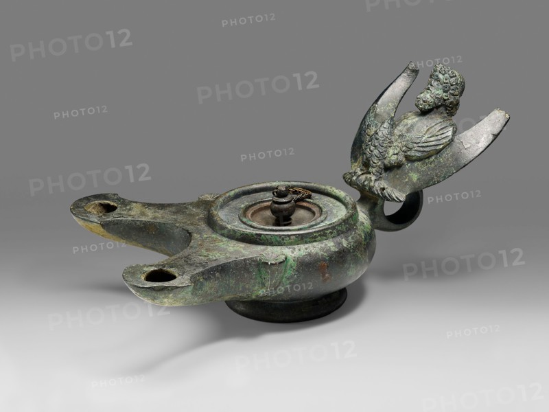 Lamp, Mid–1st century AD, Roman, Roman Empire, Bronze, 11.5 × 21.7 × 14 cm (4 1/2 × 8 1/2 × 5 1/2 in.)