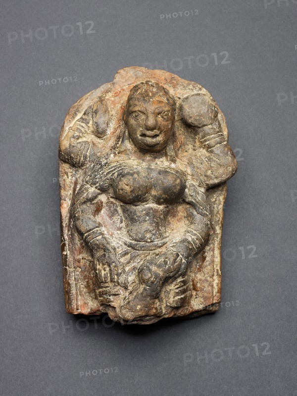 Goddess Durga Slaying the Buffalo Demon (Mahishasuramardini), Kushan period, 2nd century, India, Uttar Pradesh, Mathura, Mathura, Molded terracotta, 14.1 x 9.6 x 6 cm (5.6 x 3.8 x 2.4 in.)