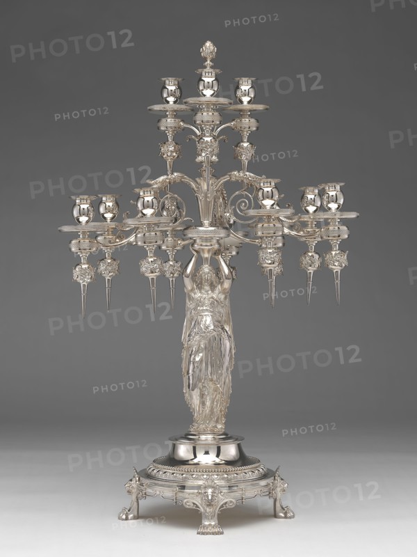 Candelabra (One of a Pair), 1873, Tiffany and Company, American, founded 1837, Chased by Eugene J. Soligny, American, c. 1833–1901, New York, New York City, Silver, 77.4 × 43.2 cm (30 1/2 × 17 in.)