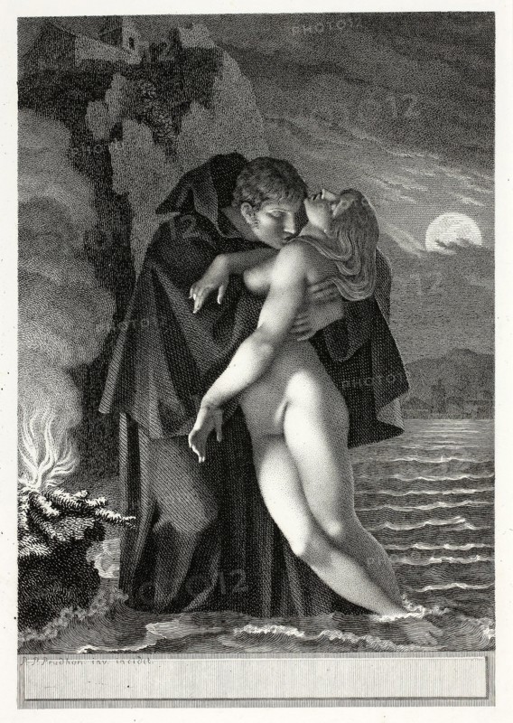 Phrosine and Mélidore, 1797, Pierre-Paul Prud’hon (French, 1758-1823), finished with engraving by Barthélemy Roger (French, 1767-1841), France, Etching, engraving, stipple, and roulette in black on ivory wove paper, 212 × 145 mm (image), 343 × 251 mm (plate), 292 × 213 mm (sheet)