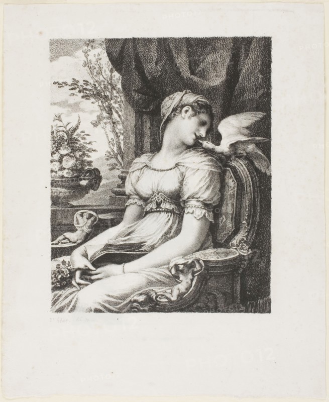 Reading, 1822, Pierre-Paul Prud’hon, French, 1758-1823, France, Lithograph on off-white wove paper, 185 × 148 mm (image), 265 × 218 mm (sheet)