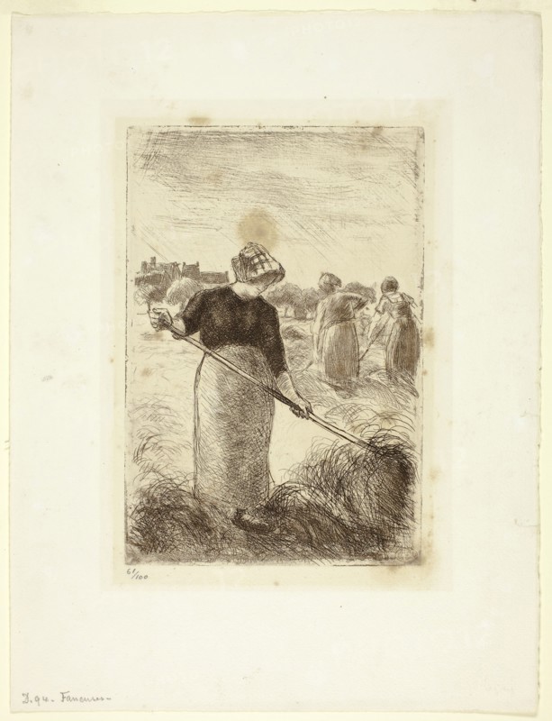 Women Tossing the Hay, 1890, printed 1906, Camille Pissarro, French, 1830-1903, France, Etching in dark brown on ivory laid paper, 198 × 134 mm (image/plate), 316 × 240 mm (sheet)
