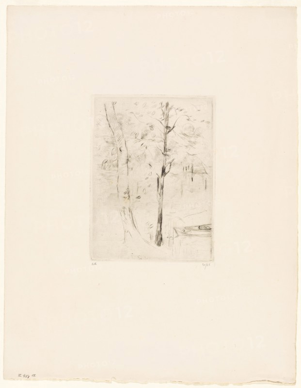 The Lake in the Bois de Boulogne, 1889, Berthe Morisot, French, 1841-1895, France, Drypoint in black on cream laid paper, 159 × 119 mm (image), 159 × 119 mm (plate), 356 × 279 mm (sheet)