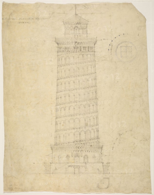 World’s Columbian Exposition Elevated Electric Railroad Tower, Chicago, Illinois, Elevation, 1892, Peter J. Weber, American, born Germany, 1863-1923, Chicago, Graphite on tracing paper, 53 × 41.3 cm (20 7/8 × 16 1/4 in.)