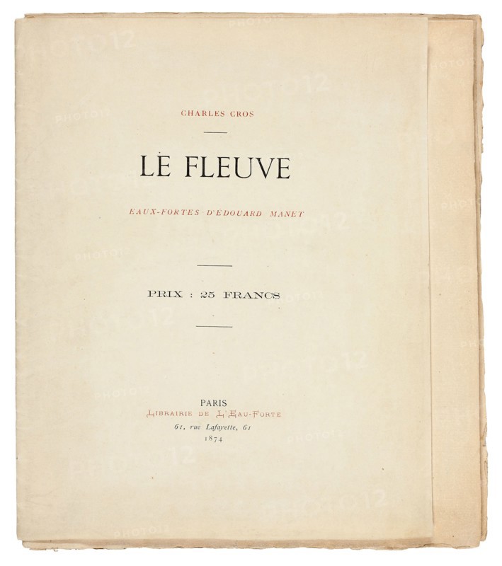 Le Fleuve, 1874, Édouard Manet (French, 1832-1883), written by Charles Cros (French, 1842-1888), printed by Auguste Delâtre (French, 1822-1907) and Cochet (French, 19th century), published by Librairie de l’eau-forte (French, 19th century) and Richard Lesclide (French, 1825-1892), France, Unbound poem of five folded sheets, cover on ivory wove paper, poem and etchings, drypoints and aquatint on ivory laid paper, 280 × 245 mm (book folded), 280 × 483 mm (book open)
