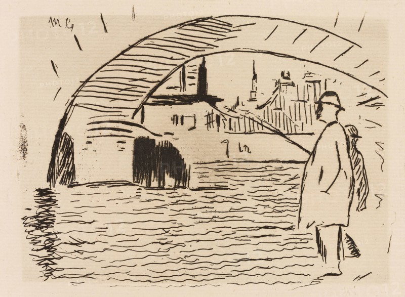 The Arch of the Bridge, plate 6 from Le Fleuve, 1874, Édouard Manet (French, 1832-1883), written by Charles Cros (French, 1842-1888), printed by Auguste Delâtre (French, 1822-1907) and Cochet (French, 19th century), published by Librairie de l’eau-forte (French, 19th century) and Richard Lesclide (French, 1825-1892), France, Etching, drypoint and aquatint in black on ivory laid paper, 106 × 147 mm (image), 116 × 157 mm (plate), 278 × 238 mm (sheet)