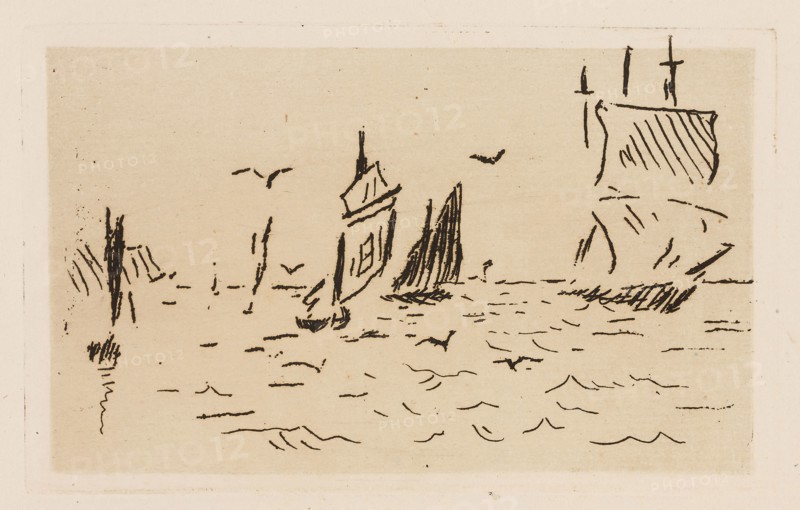 The Sea, plate 7 from Le Fleuve, 1874, Édouard Manet (French, 1832-1883), written by Charles Cros (French, 1842-1888), printed by Auguste Delâtre (French, 1822-1907) and Cochet (French, 19th century), published by Librairie de l’eau-forte (French, 19th century) and Richard Lesclide (French, 1825-1892), France, Etching and drypoint in black on ivory laid paper, 77 × 130 mm (image), 85 × 140 mm (plate), 279 × 240 mm (sheet)