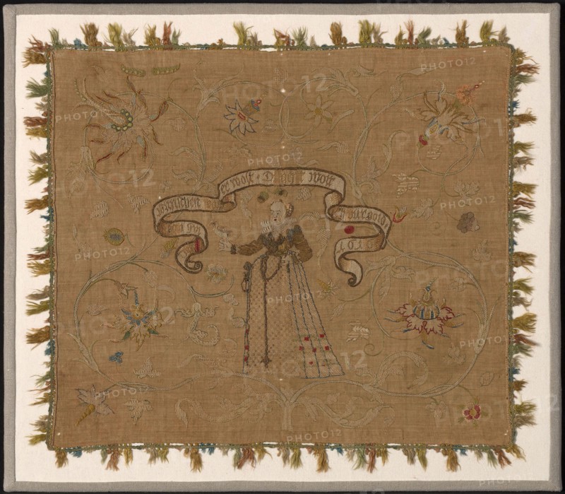 Picture (Needlepoint), 1616, Switzerland, Linen, plain weave, embroidered with silk floss, linen yarns, and gilt-metal-strip-wrapped silk in bullion, buttonhole, detached buttonhole, chain, cross, half cross, long-armed cross, overcast, satin, and threaded herringbone stitches, laid work, couching, and buttonhole couching, edged with silk, plain weave with extended ground weft fringe, 66 x 75.1 cm (26 x 29 1/2 in.)
