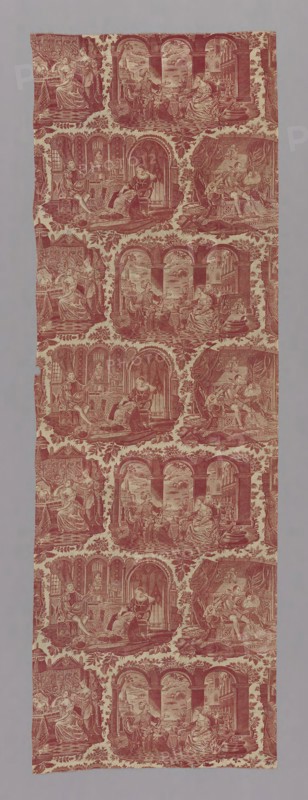 Furnishing Fabric, 1827/40, Designed by Philippe Wyngaert (Flemish, active c. 1820) after engraving by Jean-Pierre-Marie Jazet (French, 1788-1871 after Henry-Joseph Fradelle (French, 1788-?), France, possibly Alsace or Bolbec, France, Cotton, plain weave, copperplate printed, 234 × 77.8 cm (92 1/8 × 30 5/8 in.)