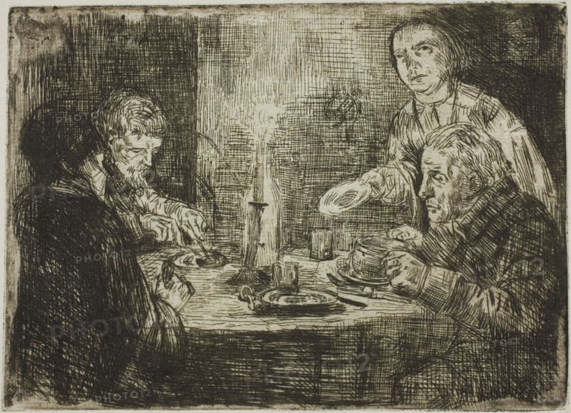 The Supper, 1861, Alphonse Legros, French, 1837-1911, France, Etching on ivory laid paper, 124 × 172 mm (image/plate), 258 × 317 mm (sheet)