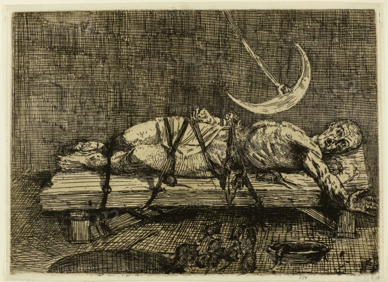 The Pit and the Pendulum, second Plate, 1861, Alphonse Legros, French, 1837-1911, France, Etching on ivory laid paper, 265 × 367 mm (plate), 274 × 372 mm (sheet)
