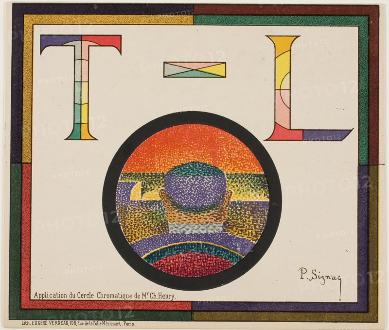 Chromatic Circle, 1888, Paul Signac (French, 1863-1935), printed by Eugène Verneau (French, died 1906), France, Lithograph in red, yellow, green, violet, pink, gold, black, gray and pale green on cream card, 155 × 185 mm (image), 159 × 186 mm (sheet)