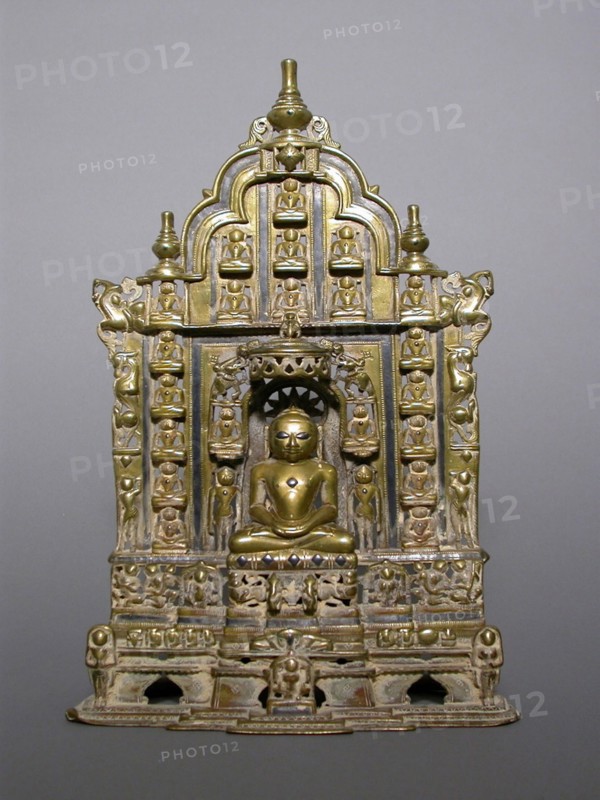 Altarpiece with Twenty-Second Jaina Tirthankara Neminatha Surrounded by Twenty-Three Other Tirthankaras, 1498, India, India, Brass inlaid with silver, 33.1 x 21.5 x 9.5 cm (13 x 8 1/8 x 3 3/4 in.)