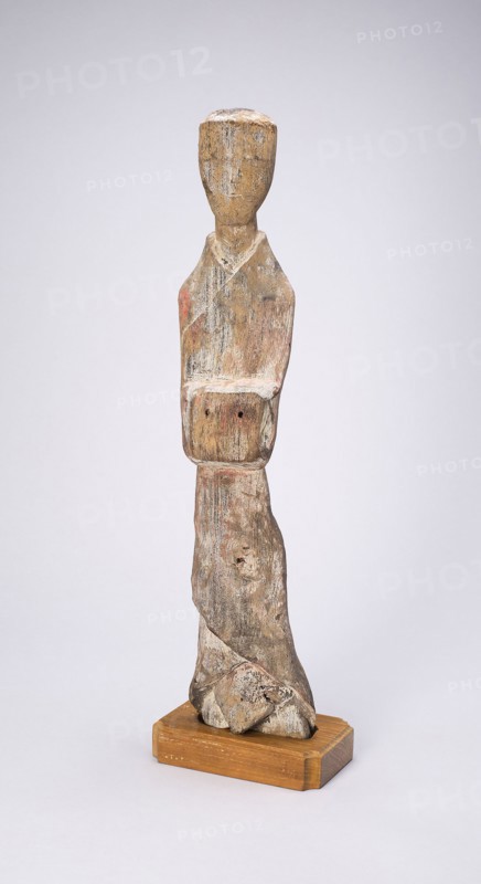Standing Attendant (Tomb Figurine), Eastern Zhou dynasty, Warring States period (480–221 B.C.), 4th/3rd century B.C., China, Wood with traces of polychrome pigments, 48.8 × 10.4 × 5.5 cm (19 3/16 × 4 1/16 × 2 3/16 in.)
