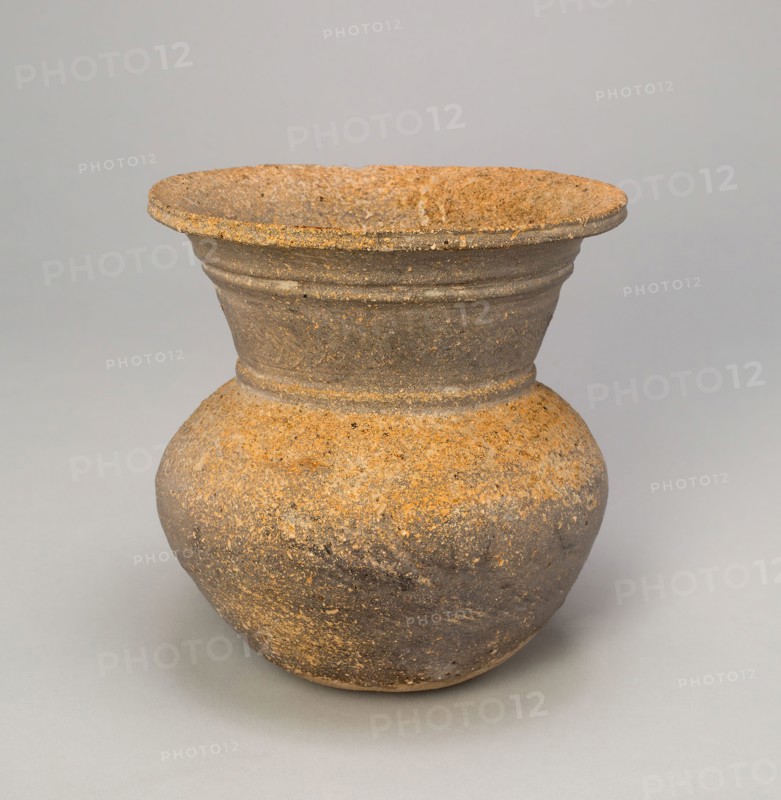 Globular Jar with Trumpet-Shaped Mouth, Three Kingdoms period (57 B.C.–A.D. 668), Gaya Federation (42–562), 5th/6th century, Korea, Korea, Stoneware with natural ash glaze, H. 14.6 cm (5 3/4 in.), diam. 13.7 cm (5 3/8 in.)