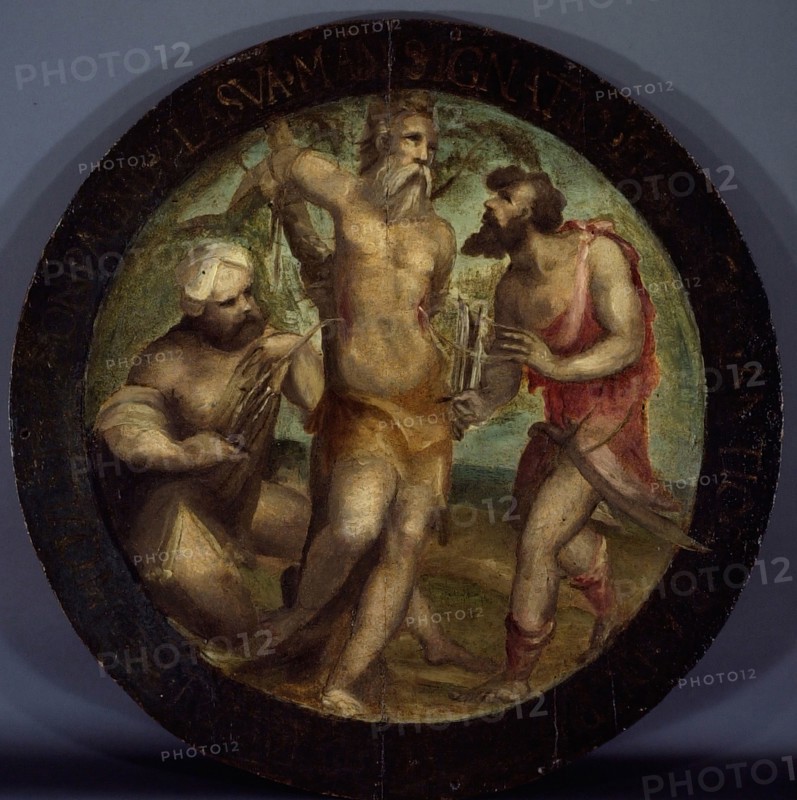 Saint Ignatius of Antioch Disemboweled by Trajan’s Torturers, 1525/27, Domenico Beccafumi, Italian, 1486?-1551, Italy, Oil on panel, diameter: 24 in. (61 cm)