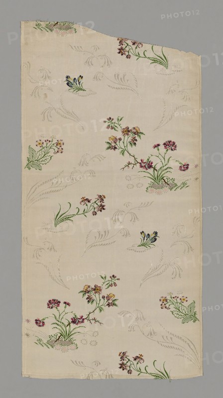 Panel (From a Dress), c. 1748/49, England, Spitalfields, England, Silk, plain weave with supplementary brocading wefts and self-patterned by complementary ground weft floats, 99.5 × 50.4 cm (39 1/8 × 19 3/4 in.)