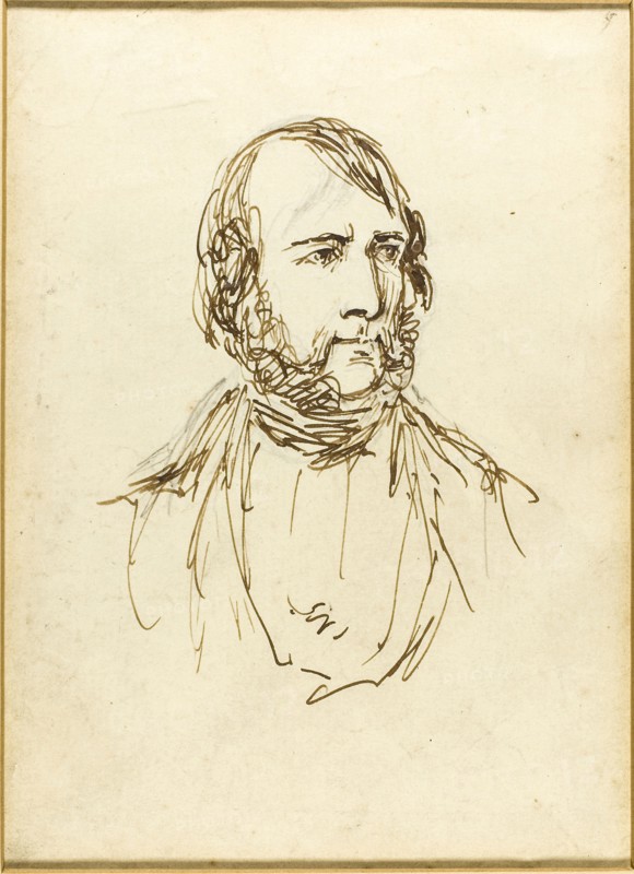 Self-Portrait, n.d., George Cruikshank, English, 1792-1878, England, Pen and brown ink, on dark ivory laid paper, 225 × 183 mm