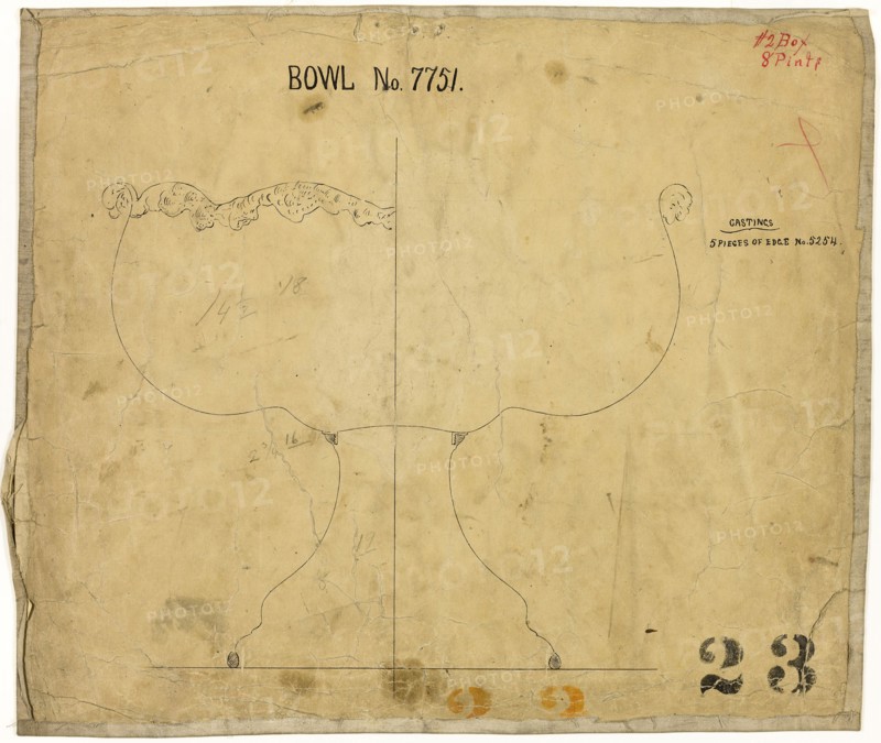Design for Bowl No. 7751, 1883, Tiffany and Company, American, founded 1837, United States, Black ink on tan wove paper, 314 x 368 mm
