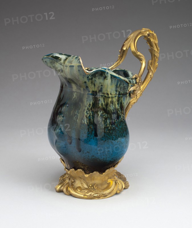 Ewer, 1898, Léonard-Agathon van Wydeveld (French, born Belgium, 1841–1923), Designed and made by Louchet Frères (French, active 19th century), France, Flambé-glazed pottery and gilt bronze mounts, 27.3 × 25 cm (10 3/4 × 9 7/8 in.)