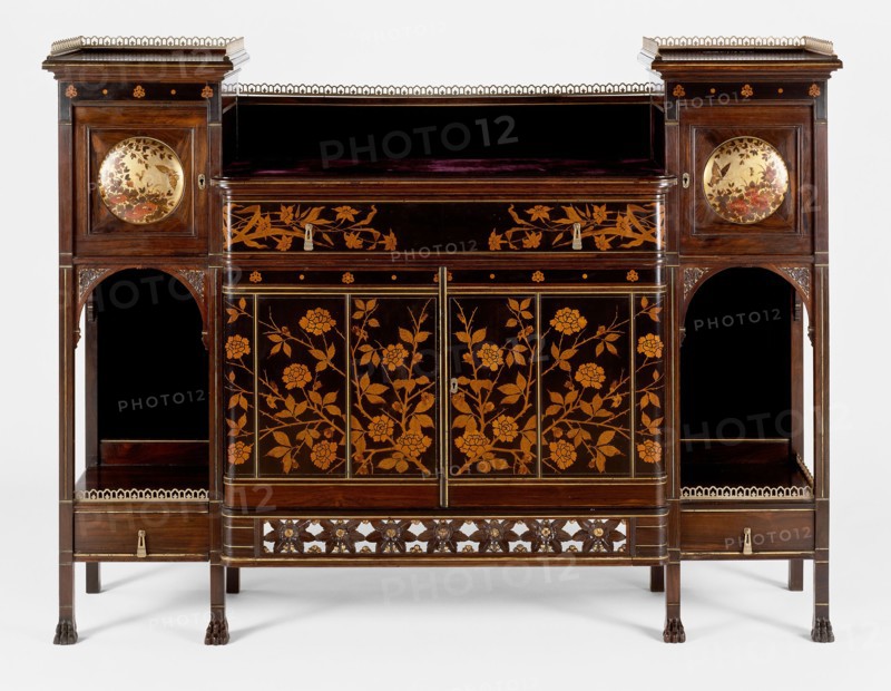 Cabinet, 1878/80, Herter Brothers, American, 1864–1906, New York, New York City, Rosewood with ebonized cherry, maple, walnut, satinwood, marquetry of various woods, brass, gilding, and paint, 134.6 × 180.3 × 40.6 cm (53 × 71 × 16 in.)
