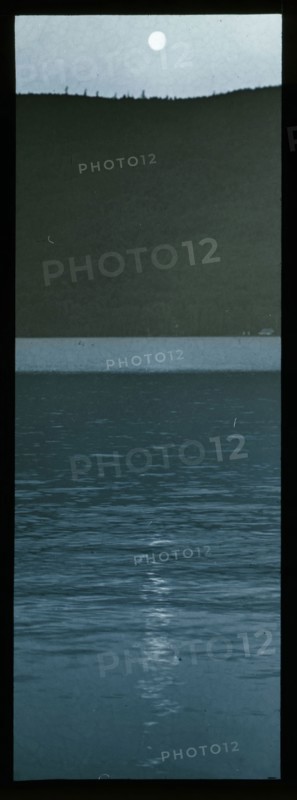Meeting of Day and Night, Lake George, 1896, Alfred Stieglitz, American, 1864–1946, United States, Lantern slide, 6.7 x 2.3 cm (masked image), 7 x 7.4 cm (image), 8 x 8.2 cm (silde)