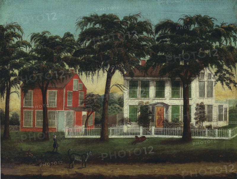 Houses on the Fox River, Illinois, 1881/90, American, 19th/20th century, United States, Oil on panel, 53.7 × 69.9 cm (21 1/8 × 27 1/2 in.)